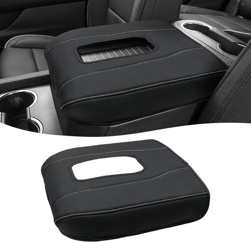 Eaglecover Center Console Armrest Cover for Chevy Silverado 1500 Accessories & GMC Sierra 2019-2026, Yukon & Tahoe & Suburban 2021-2026, Bucket Seat, Comfort Arm Rest Cushion Pad, Black-Gray Stitch - Image 1